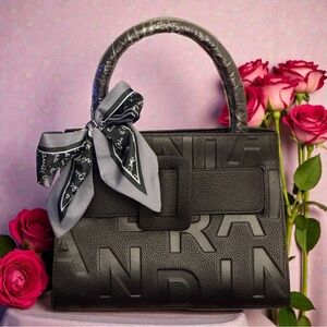 Black Embossed Handbag with Bag Scarf